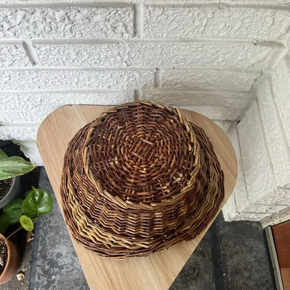 VTG Asymmetrical Decorative Wicker Basket Catchall Brown Farmhouse Minimalist
